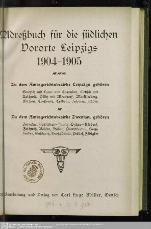 1904/05(1904): Adreßbuch für die südlichen Vororte Leipzigs