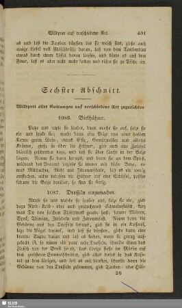 Sechster Abschnitt. Wildpret aller Gattungen auf verschiedene Art zuzurichten