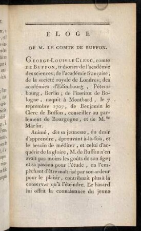 365-442, Éloge de M. le Comte de Buffon.