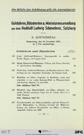 Golduhren und Bijouterien (Nr. 218-273)