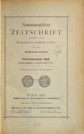 Numismatische Zeitschrift. 25. 1894
