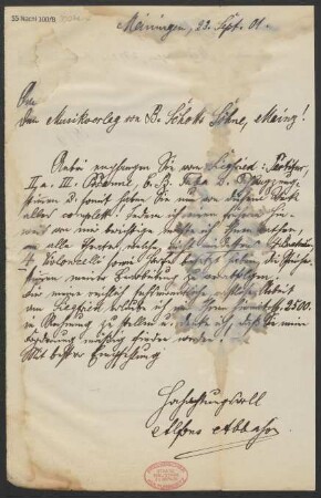 Brief an B. Schott's Söhne : 23.09.1901