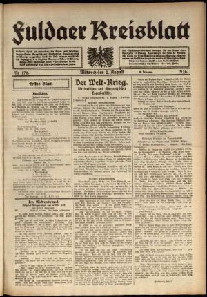 Erste Ausgabe vom Mittwoch, den 02. August 1916.