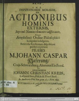 Disputationem moralem, de actionibus hominis externis