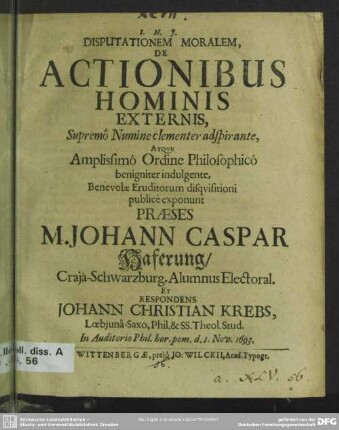 Disputationem moralem, de actionibus hominis externis