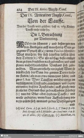 Der IX. Articul der Augsp. Conf. Von der Tauffe