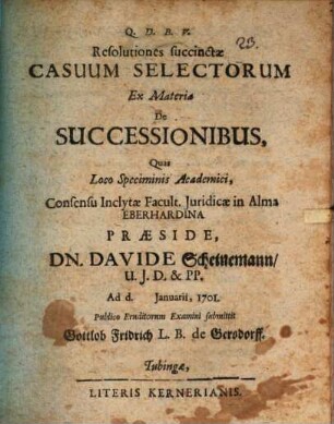 Resolutiones succinctae casuum selectorum ex materia de successionibus
