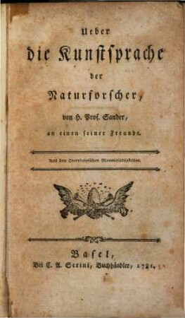 Ueber die Kunstsprache der Naturforscher