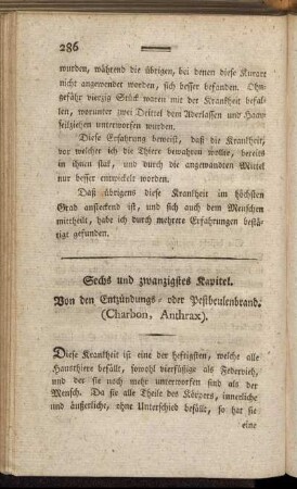 Sechs und zwanzigstes Kapitel. Von den Entzündungs- oder Pestbeulenbrand. (Charbon, Anthrax).