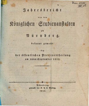 Jahresbericht der Königlichen Studienanstalt zu Nürnberg. 1822, 1822