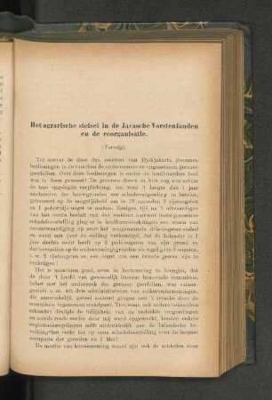 Het agrarische stelsel in de Javasche Vorstenlanden en de reorganisatie, door A. Simon (Slot).