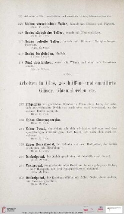 Arbeiten in Glas, geschliffene und emaillirte Gläser, Glasmalereien (Nr. 232 - 333)