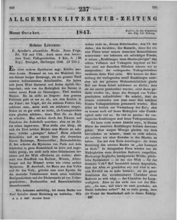 Spindler, K.: C. Spindlers Sämmtliche Werke. Bd. 8-9. Volksgeschichten. Bd. 1-2. Stuttgart: Halberger 1846