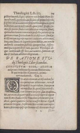 De Ratione Studii Theologici Liber secundus.