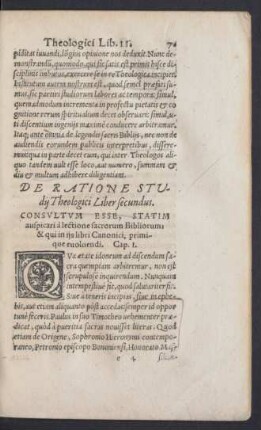 De Ratione Studii Theologici Liber secundus.