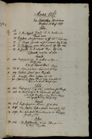 Ex Bibliotheca Kochiana Wolfenb. 31. Aug. 1767.