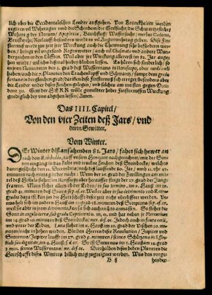 Das IIII. Capitel/ Von den vier Zeiten deß Jars/ und deren Gewitter.