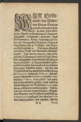 Wir Ferdinand/ der Ander/ von Gottes Gnaden erwehlter Römischer Käyser ...
