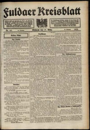 Erste Ausgabe vom Mittwoch, den 19. März 1913.