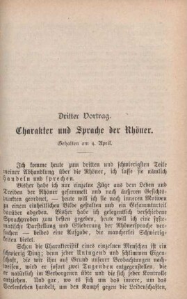 Dritter Vortrag. Charakter und Sprache der Rhöner.