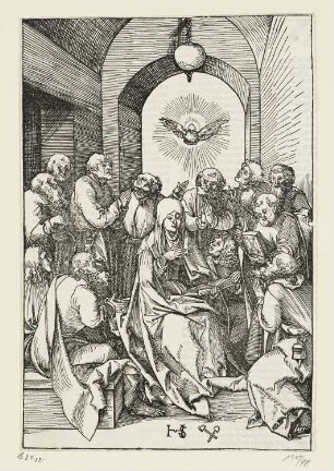 Pfingstfest, aus: Ulrich Pinder, Speculum passionis domini nostri Ihesu christi, Nürnberg 1507, S. LXXIIII verso