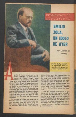 Emilio Zola, un ídolo de ayer : Evocaciones de actualidad