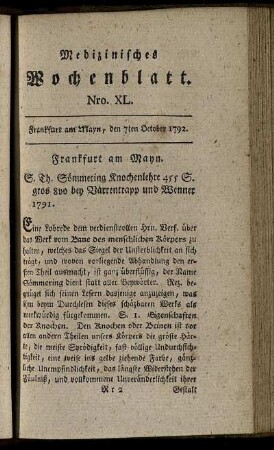 Nro. XL. Frankfurt am Mayn, den 7ten October 1792. - Nro. XLIII. Frankfurt am Mayn, den 27ten October.