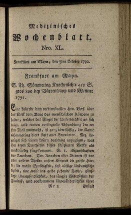 Nro. XL. Frankfurt am Mayn, den 7ten October 1792. - Nro. XLIII. Frankfurt am Mayn, den 27ten October.