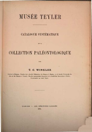 Catalogue systématique de la collection paléontologique, Musée Teyler, 3