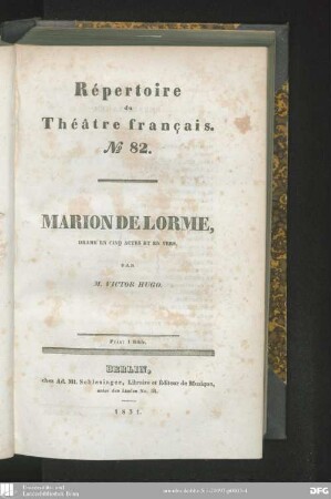 Marion de Lorme : drame en cinq actes et en vers
