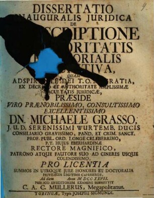 Dissertatio Inauguralis Juridica De Præscriptione Superioritatis Territorialis Acquisitiva