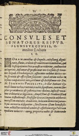 Consvles et Senatores Reipvb. Flensbvrgensis, omnibus Lecturis