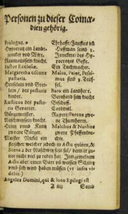 Personen zu dieser Comoedien gehörig.