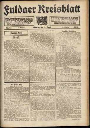 Zweite Ausgabe vom Montag, den 01. April 1912.