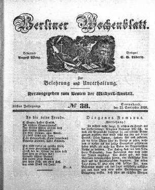 No. 38, Sonnabend, den 22. September 1838.