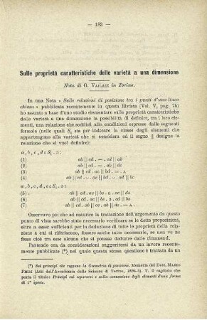 Sulle proprietà caratteristiche delle variet'a a una dimensione.