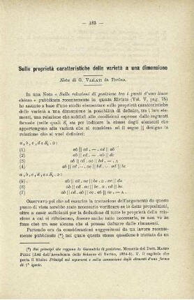 Sulle proprietà caratteristiche delle variet'a a una dimensione.