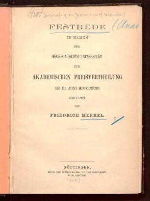 Festrede im Namen der Georg-Augusts-Universität zur akademischen Preisvertheilung am 3. Juni 1893