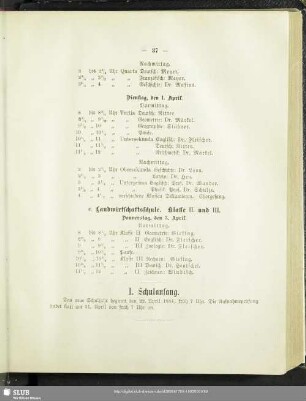 I. Schulanfang