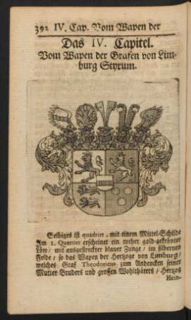 Das IV. Capitel. Vom Wapen der Grafen von Limburg Styrum