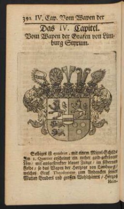 Das IV. Capitel. Vom Wapen der Grafen von Limburg Styrum