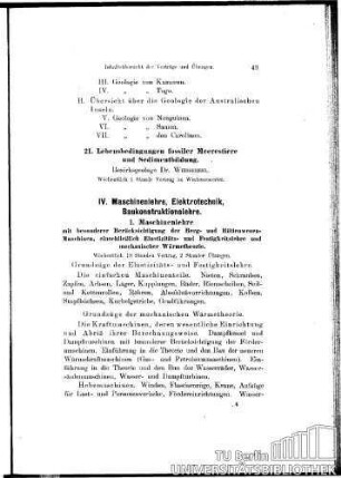 IV. Maschinenlehre, Elektrotechnik, Baukonstruktionslehre