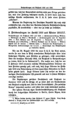 2. Friedensfragen im Herbst 1916 und Winter 1916/17.
