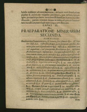 Caput II. De Praeparatione Minerarum Secunda.