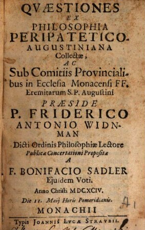 Quaestiones ex philosophia peripatetico-augustiniana collectae