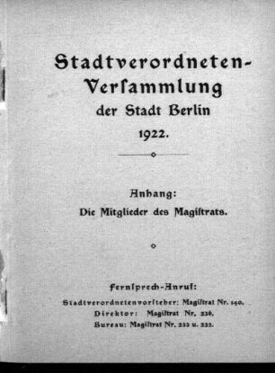 1922: Stadtverordnetenversammlung der Stadt Berlin