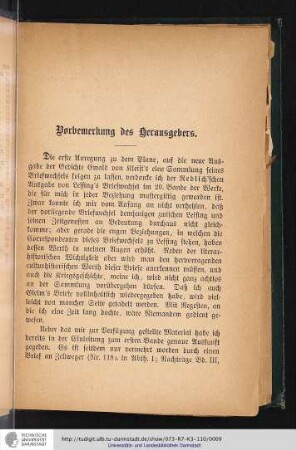 Vormerkung des Herausgebers