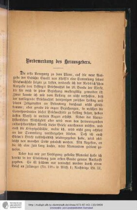 Vormerkung des Herausgebers