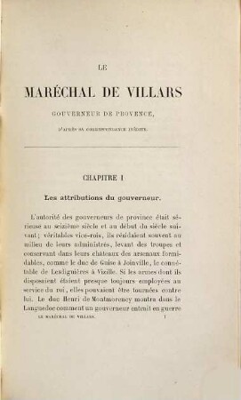 Le maréchal de Villars gouverneur de Provence d'après sa correspondance inédite