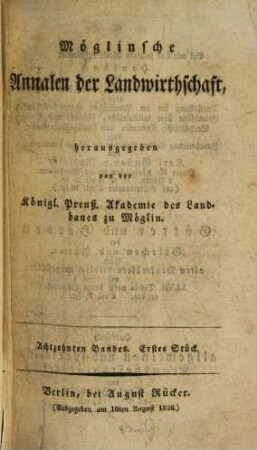 Möglinsche Annalen der Landwirthschaft. 18. 1826
